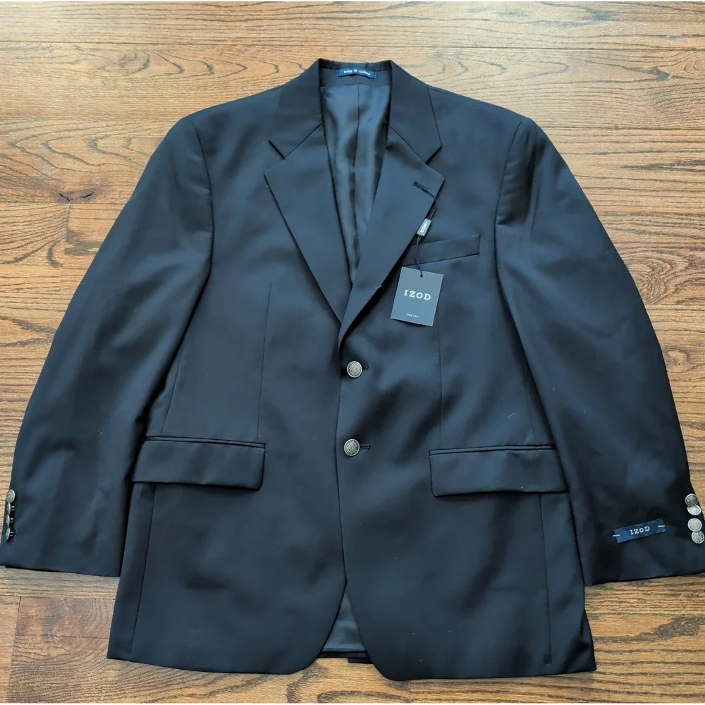 NWT IZOD Men's 38S Navy Blue 100% Wool Blazer Sport Coat Union Made Canada
